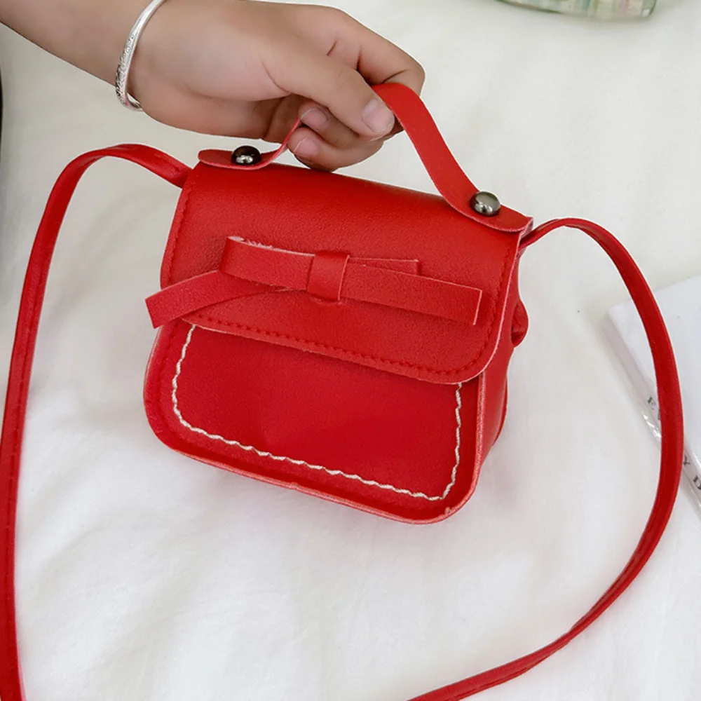 Cool PU Leather Bow Shoulder Bag Handbag Solid Color Bow Crossbody Bag Wallet Coin Purse Children Small Bag Gift