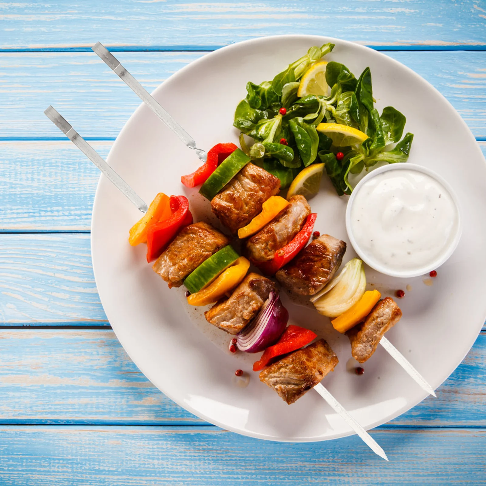 

10pcs Stainless Steel Bbq Skewers Reusable Non-Slip Grilling Kebab Skewer Set Dishwasher Safe Barbecue Tools Kebab Forks