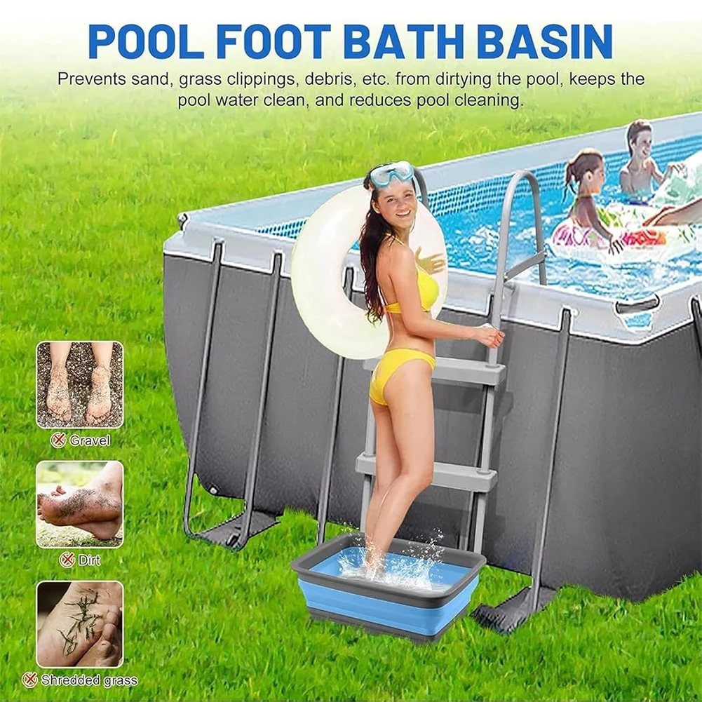حمام سباحة القدم، صينية غسيل القدم القابلة للطي، حوض استحمام القدم غير قابل للانزلاق لملحقات حمامات السباحة فوق الأرض