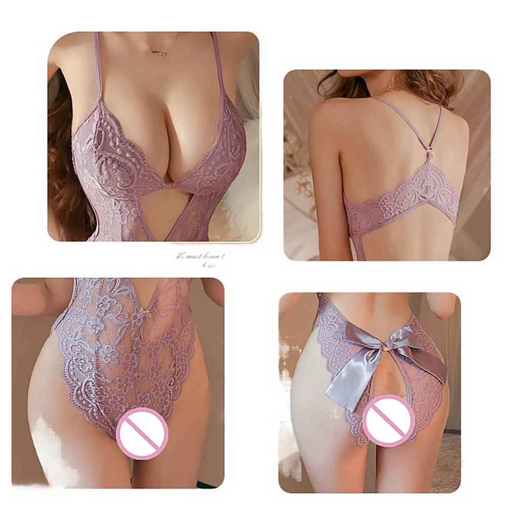 Sexy Crotchless Lingerie Set Women Lace Hollow Bra Set Deep V Sexy Sex Backless Erotic Open Breasted Erotic Dress Costume