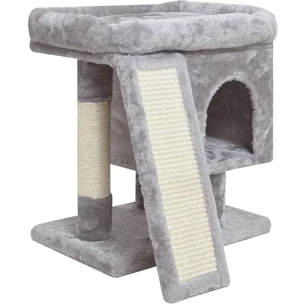 Small Cat Tree for Indoor Cats, Modern Cat Activity Tower with Plush Perch, Kittens Condo with Scratching Post