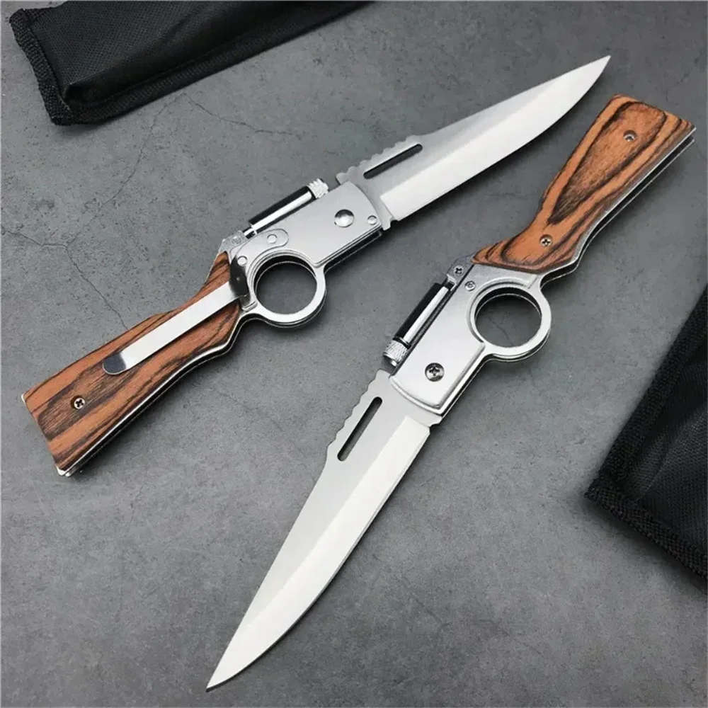 AK47 Sharp Folding Knife Outdoor Pocket Hunting Survival Knife Tactical Self Defense Utility Tools with LED Lights Knives Gift