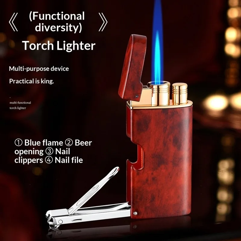 Three in One Multifunctional Spray Gun Lighter Windproof and Refillable Metal Lighter with Nail Clippers and Bottle Opener