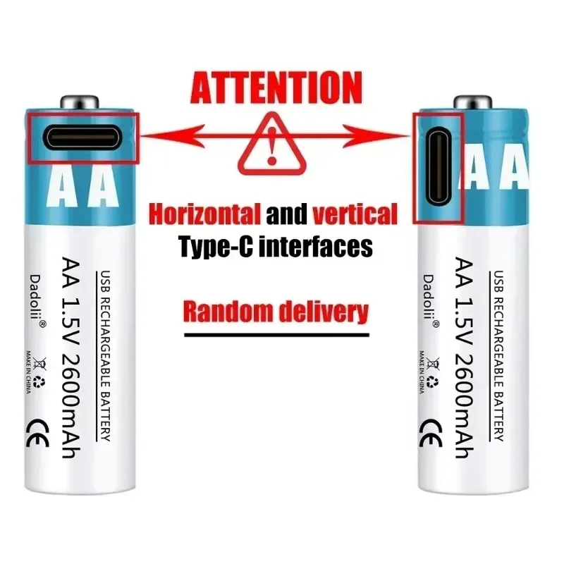 AA AAA Battery 1.5V rechargeable Battery 2600mAh rechargeable lithium ion battery AA 1.5V USB fast charging