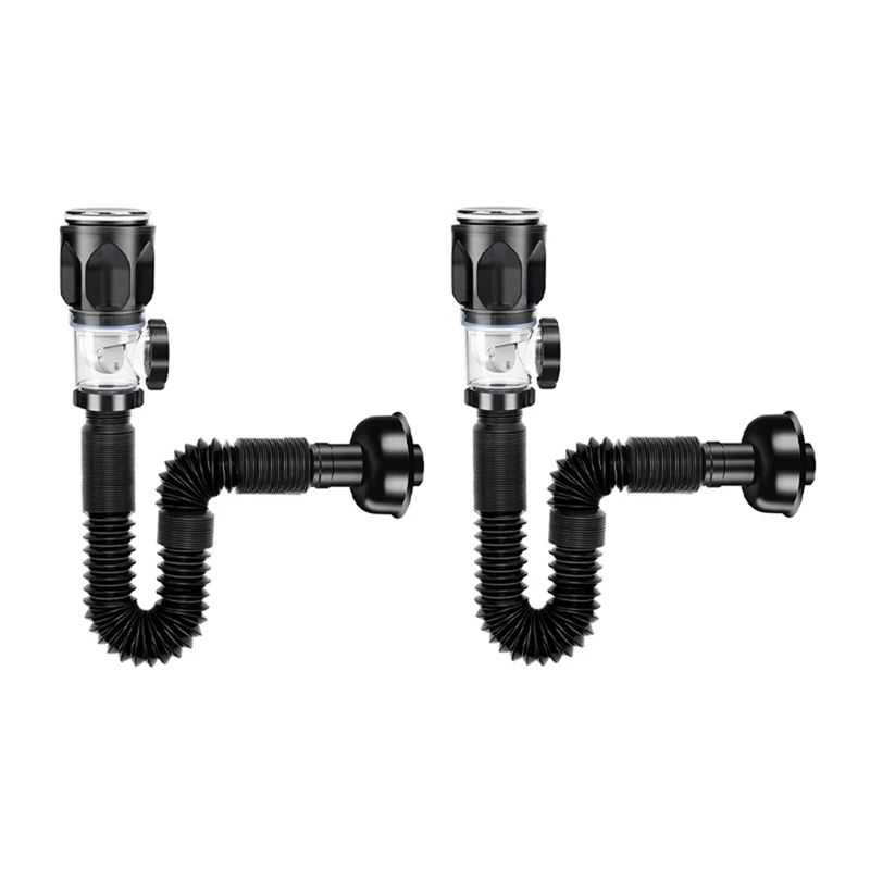 2-teiliger Flip-Top-Abfluss für Küchenspüle, einziehbarer, desodorierender Filter, schwarzes ABS, flexibler Fallrohr, Badezimmer-Waschbecken, Anti-Verstopfung