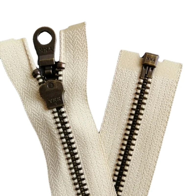 2pcs/Lot 5# 50 to 70cm Vintage Oversize Metal YKK Zipper Beige Single Open Heavy Duty Leather Jacket Tailor Sewing Accessories