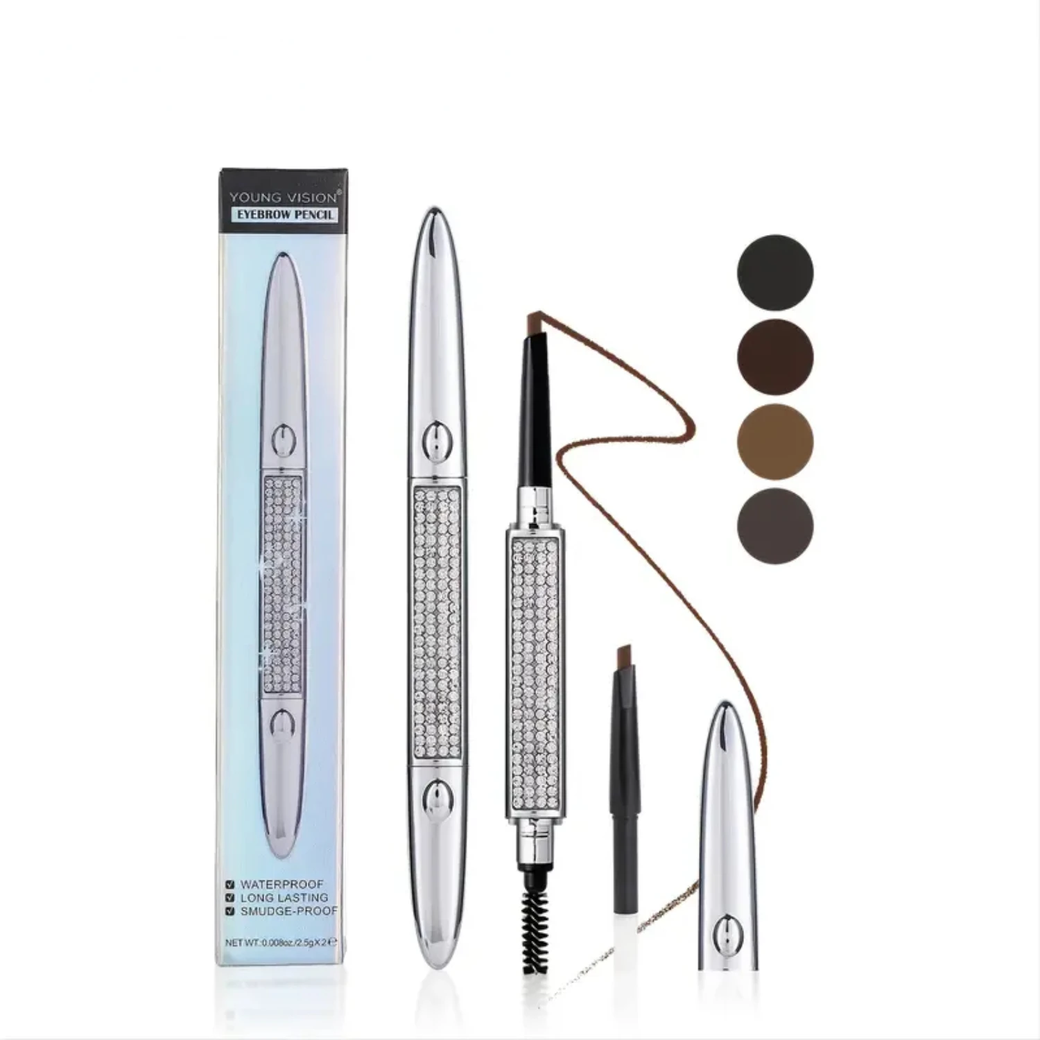 Waterproof Black Microblade Eyebrow Pencil Shaper - Young Vision, Brush, Extra Brow Pencil Tip, High Grade Carnauba Wax, Coconut