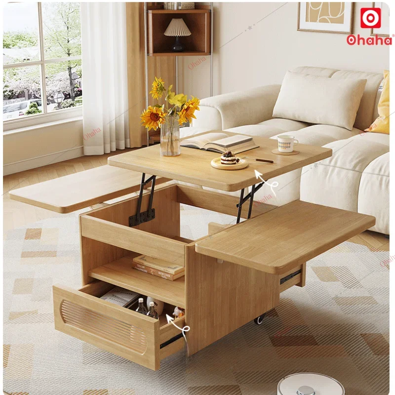 Multifunction Foldable Dining Table Wooden Expandable Table for 4 To 6 People Space-Saving Furniture Engineered Wood
