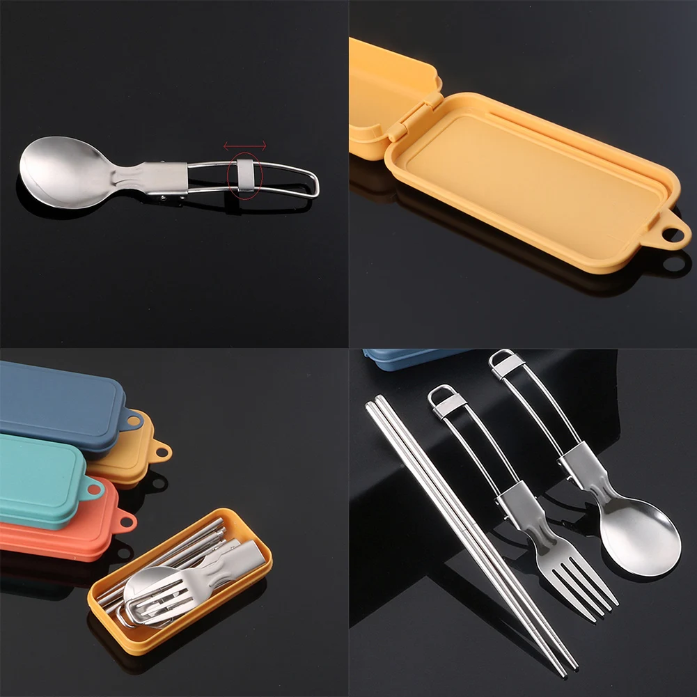 Picnic Cutlery Camping Utensil for Easy Storage Foldable Design Spoon Chopsticks Fork Set Stainless Steel Brand New view 5