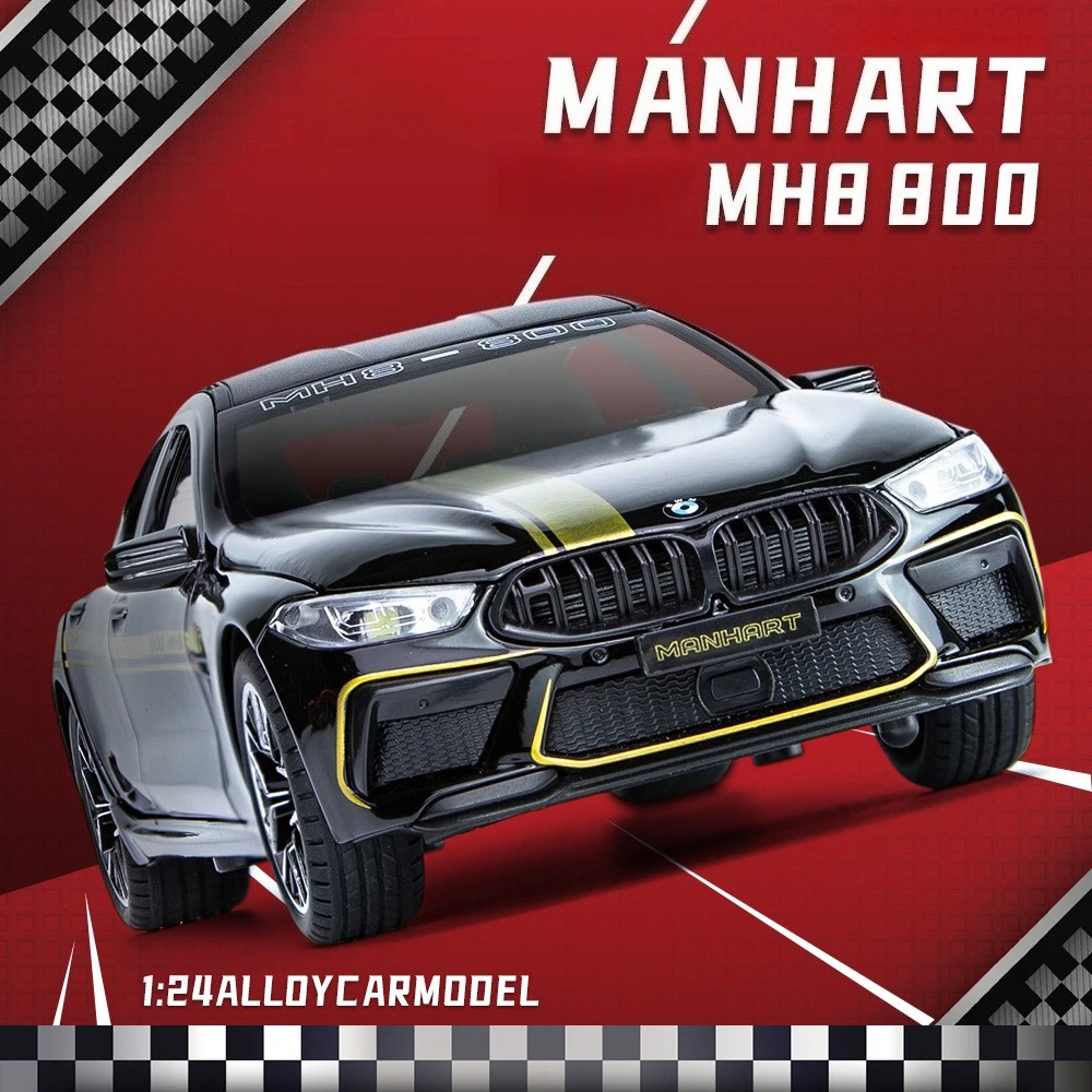 

1:24 M8 Sports Car Sound and Light Pull Back Car Sound Model Ornament Toy Gift Diecast Alloy Car Model Collectible