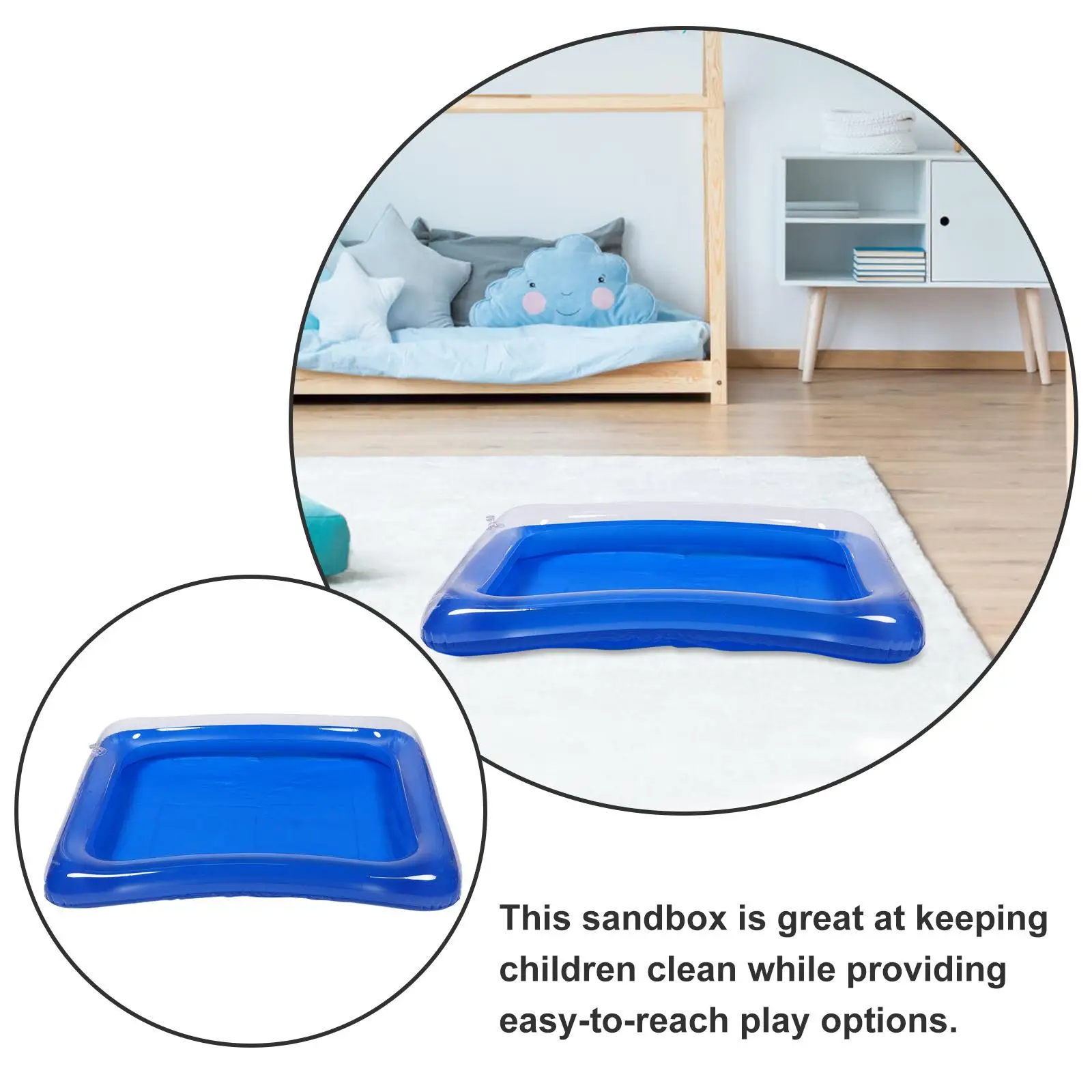 صندوق رمل قابل للنفخ للأطفال، صينية زرقاء، ألعاب رمل محمولة، غير سامة، تخزين سهل التنظيف