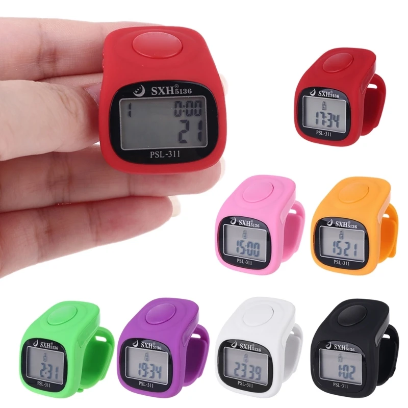 6 Digital Finger Tally Counter 8 Channels with LED Backlight Time Chanting Prayer Silicone Ring Electronic Hand Counter