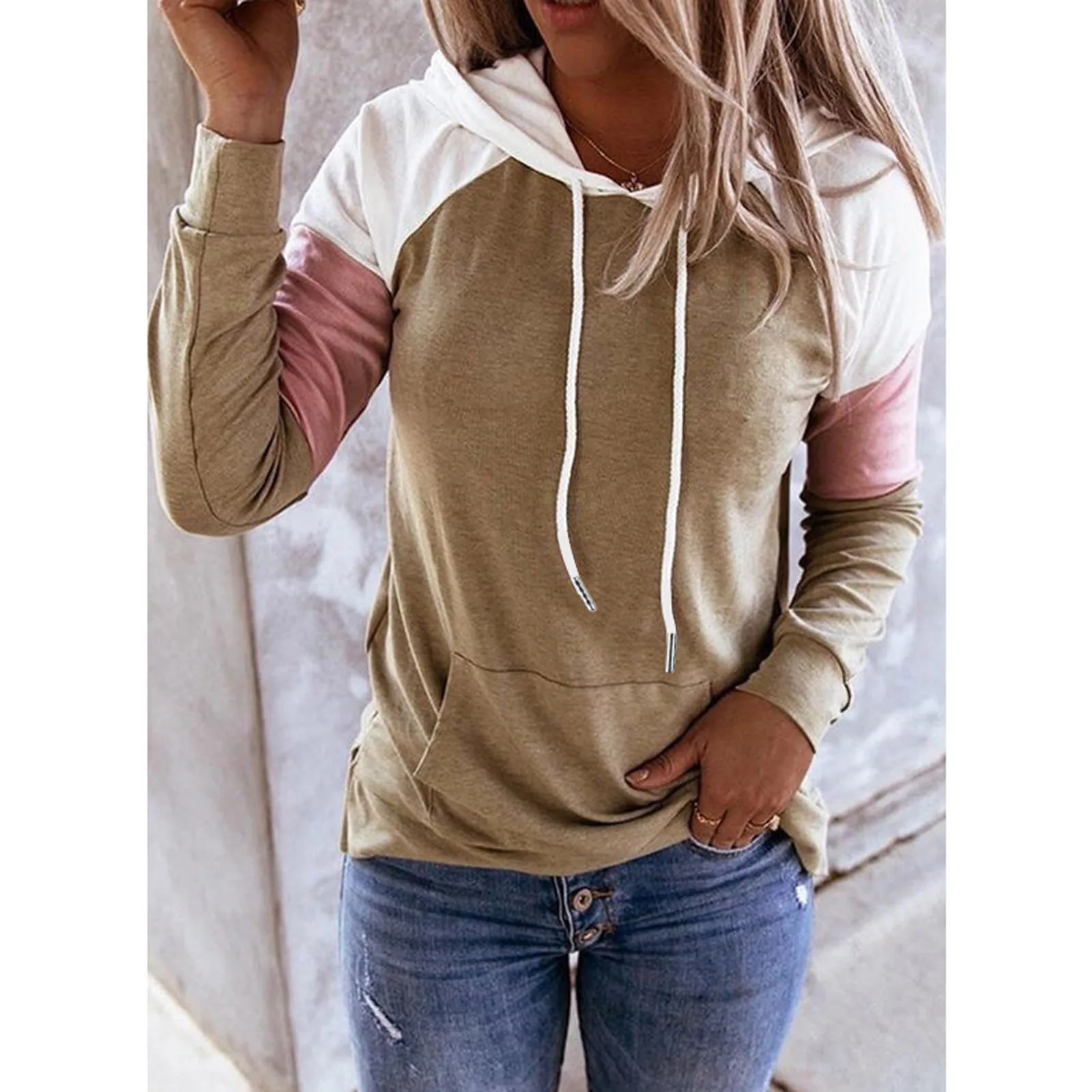 Summer 2024 New Women'S Wear Cross Border Casual Long Sleeve Loose Casual Color Patch Hooded Women'S Sweater Women Hoodies