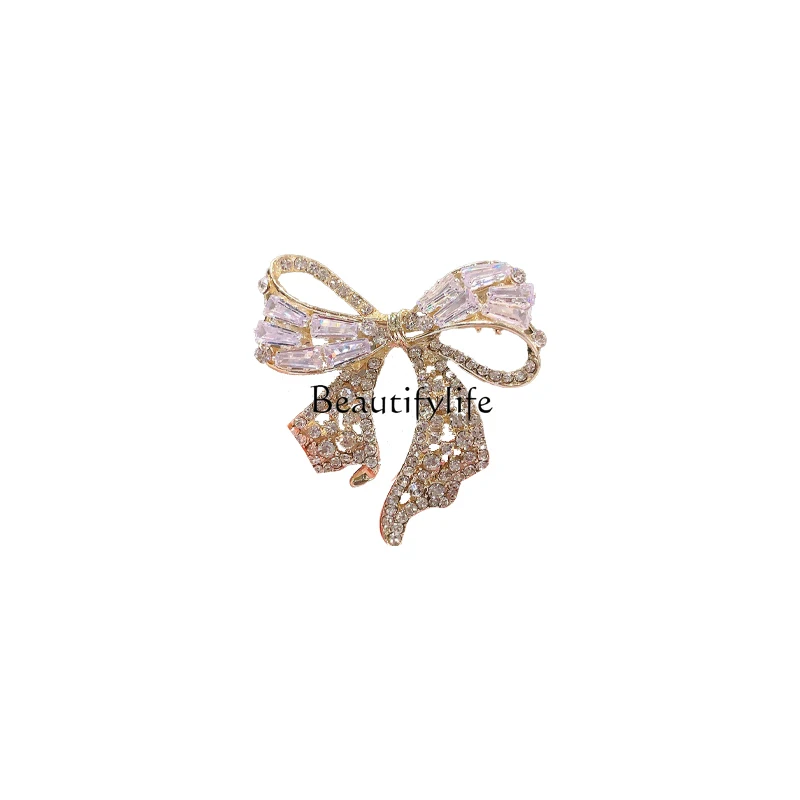 

High-End Zircon Brooch Graceful Bow Suit All-Match Corsage Anti-Exposure