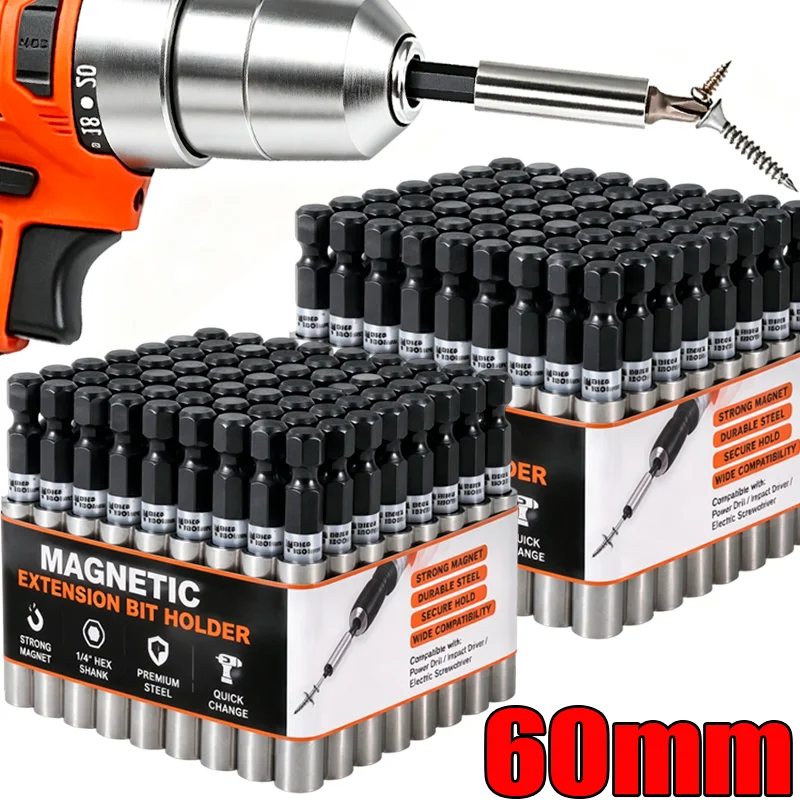 60mm Magnetic Drill Bit Holder Hex Shank Screwdriver Extension Connecting Rod Quick Change Extension Stick for Power Tools