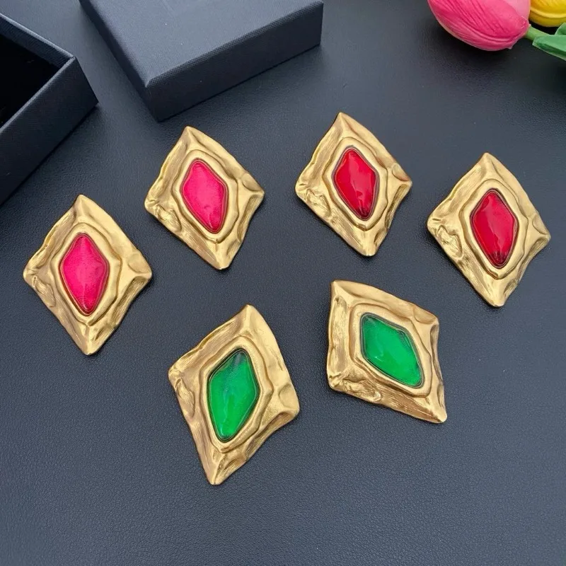 

Vintage Medieval Court Style Gold-plated Gemstone Women's Earrings Designer Charm, High-quality Luxury Earrings for Women