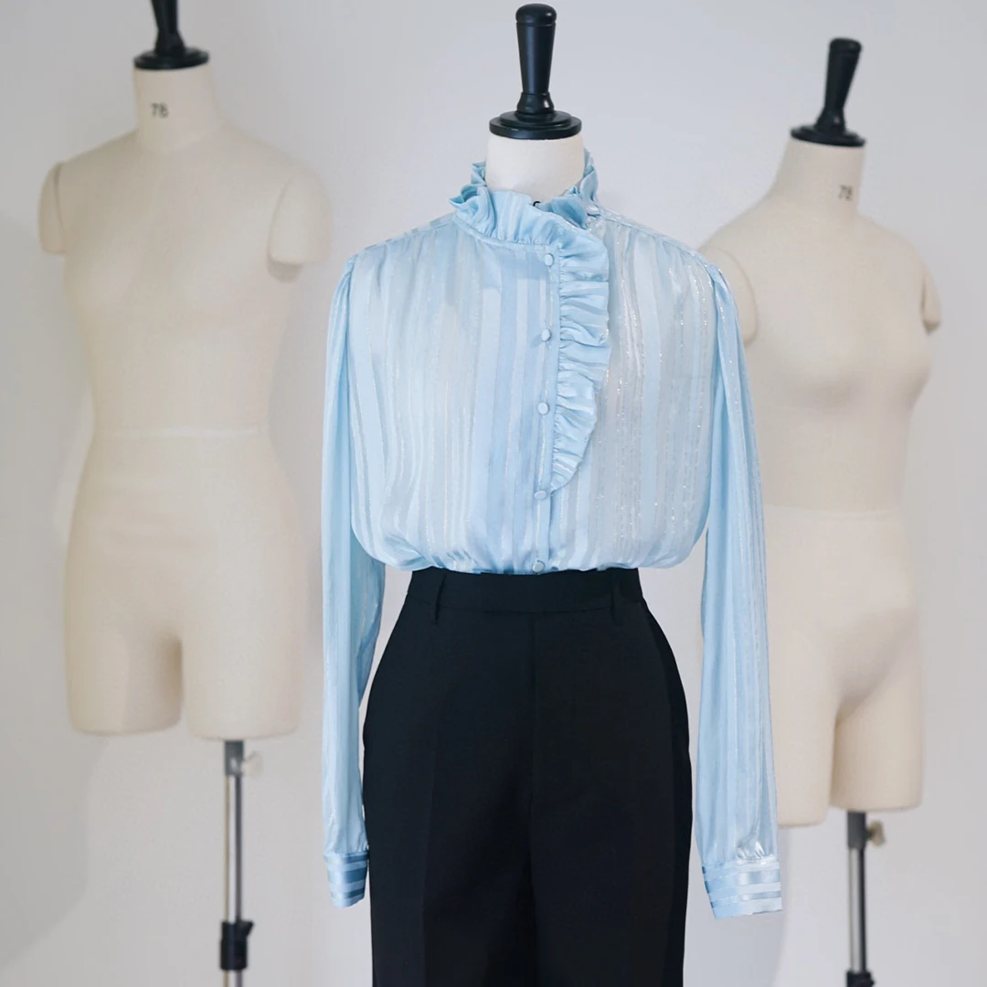 

Синяя шелковая рубашка NIGO с длинным рукавом Ngvp # nigo5733