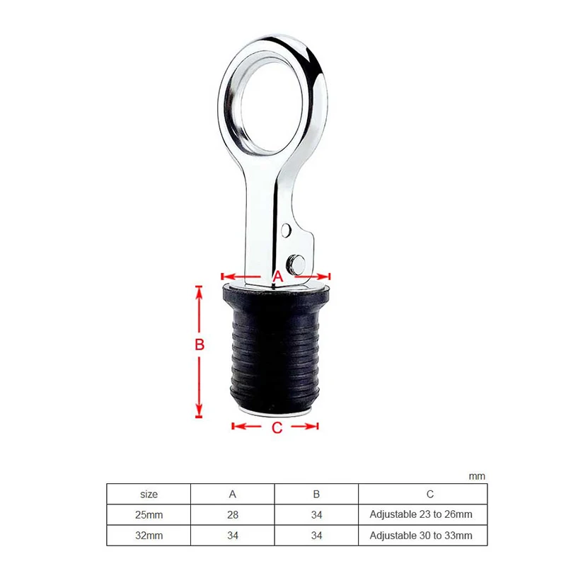 ●25MM Marine Drain Plug Adjustable Snap Tight Stainless Steel Rubber Drain Plugs Speed Boat Kayak Motorboat Hardware Accessory view 6