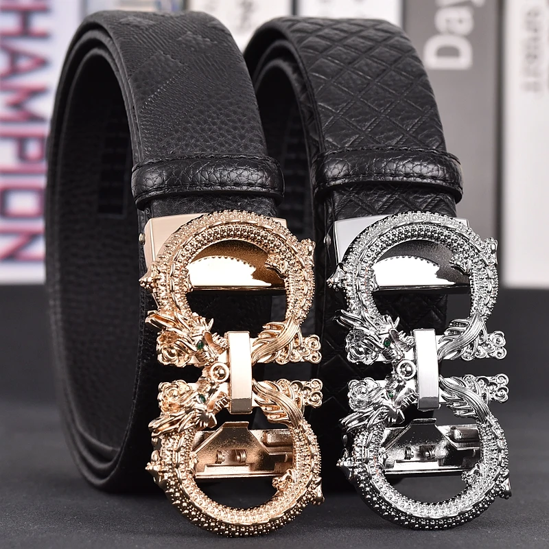 

High quality genuine leather men's belt luxury brand designer belt with diamond automatic buckle belt