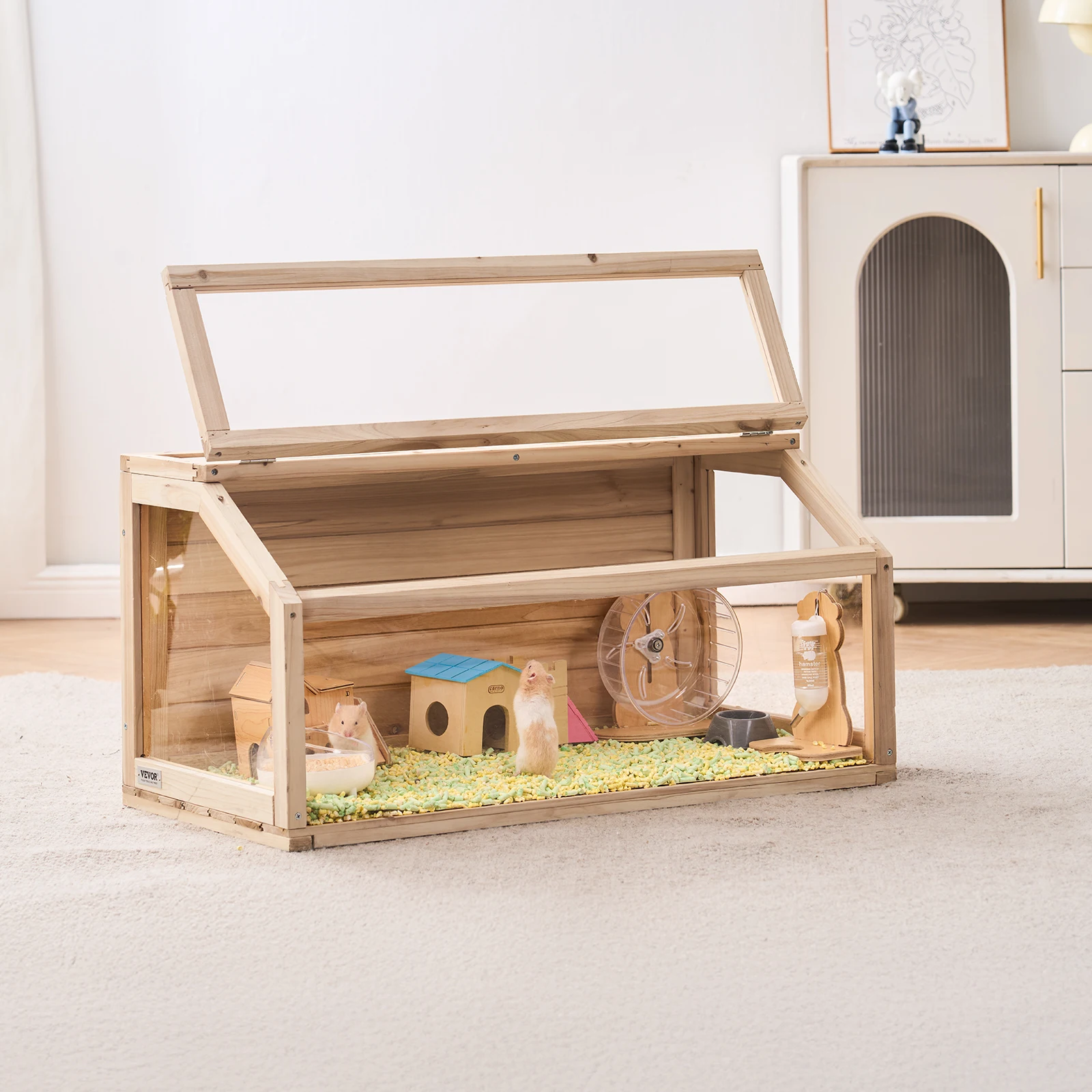 

VEVOR Wooden Hamster Cage 270° Viewing Hamster Habitat Hamster Cages with Openable Top Ventilated Animal Cage for Gerbils Mice