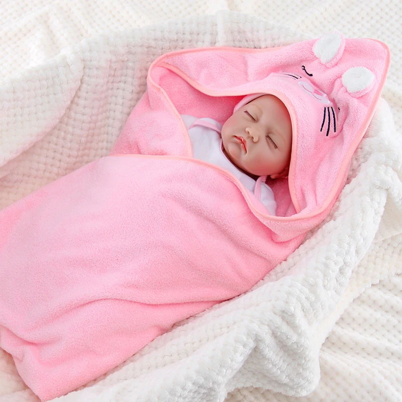 80*80cm Newborn Children Bath Towel Bathrobe Super Soft Baby Bath Towel Hooded Swaddle Blanket Pure Color Cartoon Coral