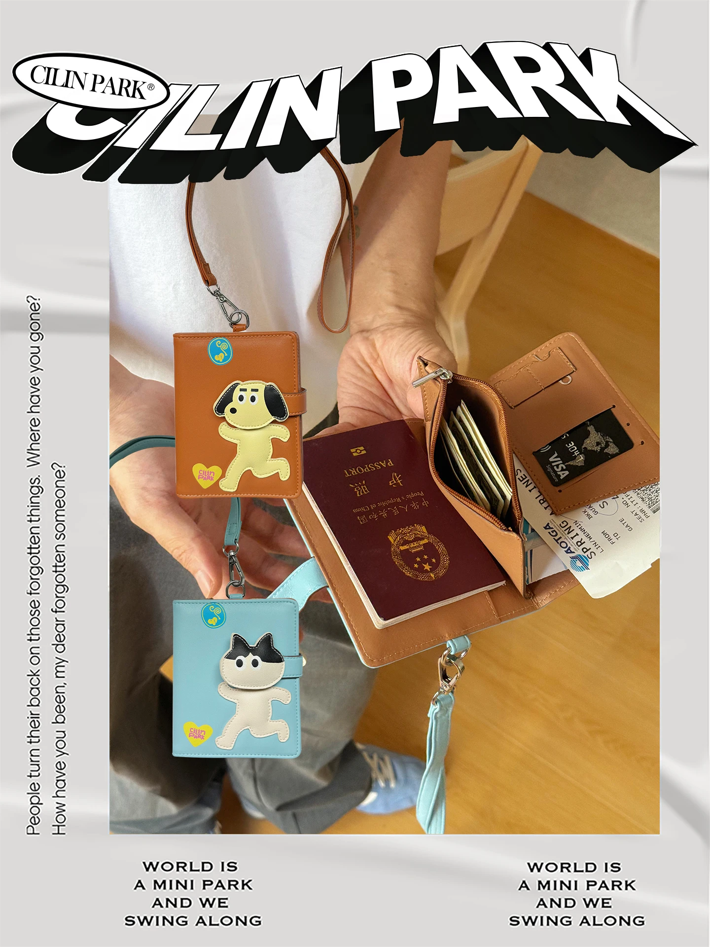 cilinpark-neck-hanging-passport-bag-soft-pu-travel-business-trip-document-bag-cute-gift-dog-travel-essential