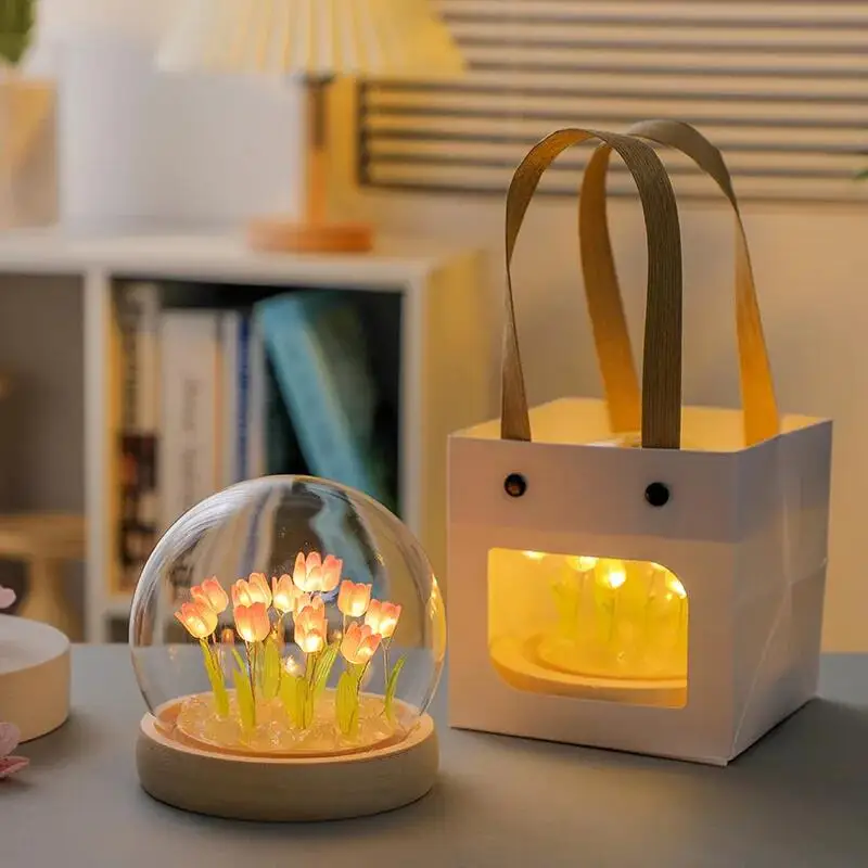 Künstliche Tulpe Blume Nachtlicht Ornamente handgemachte DIY Nachttische LED Nachtlampe Schlafzimmer Schreibtisch Dekor Geburtstagsgeschenke Tischlampe – Detail 10
