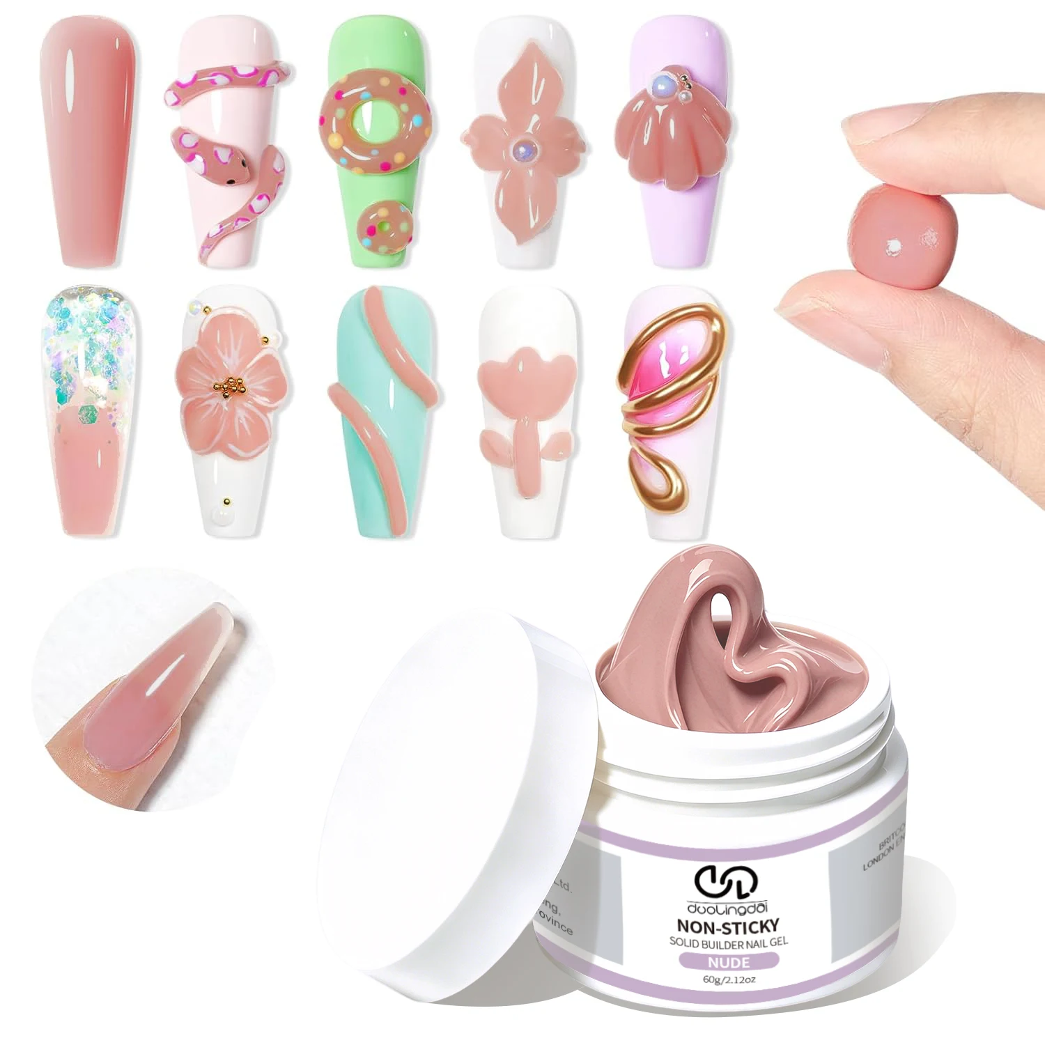 

DOULINGDAI 3D Nail Gel Kit, Gel Nail Art 3D Sculpting nude Gel for Chrome Powder for Nails and Rhinestones for DIY at Home & Salon, 9g No Wipe Needed