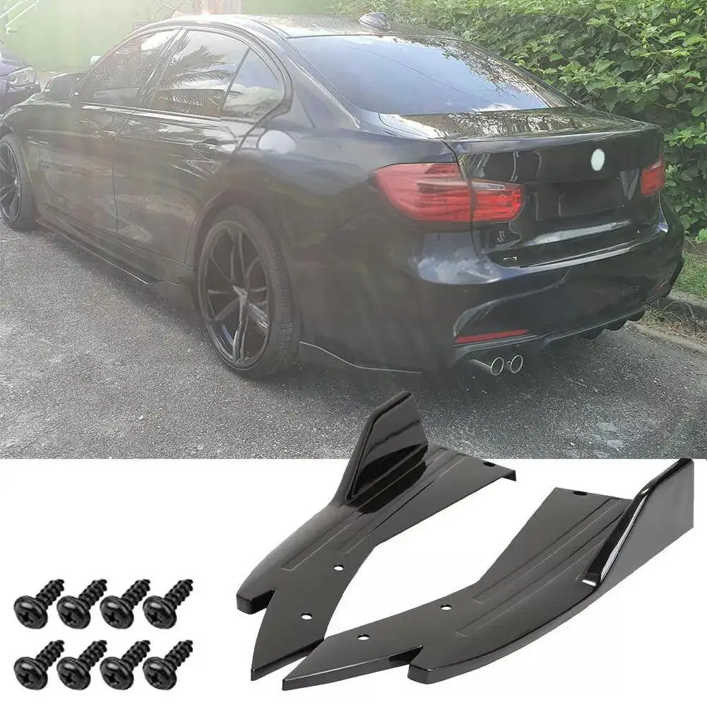 Pair Universal Car Rear Bumper Spoiler Lip Carbon Fiber Wrap Wing Anti-crash Side Splitter Skirt Angle Diffuser Trim Protec J7S4