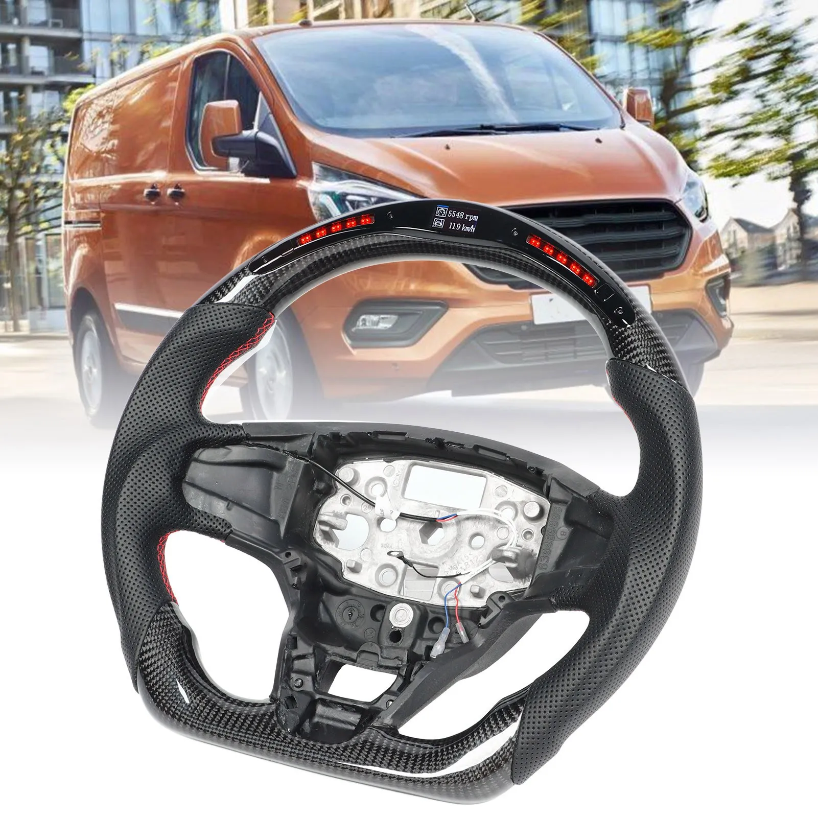 

Car LED Steering Wheel Carbon LED Display Shift Lights Steering Wheel Replacement For Transit Tourneo Custom 2017 to 2022