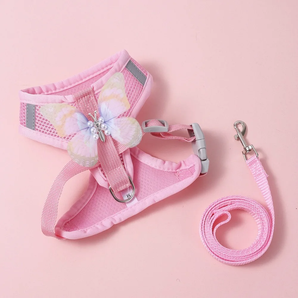 

Adjustable Pet Dog Harness Leash Breathable Comfortable Dog Chest Strap Soft with Butterfly Dog Traction Rope Collar