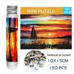 150PCS Mini Test Tube Jigsaw Puzzles Sailboat at sunset Decompression Toy Fridget Puzzle Game Family Decoration