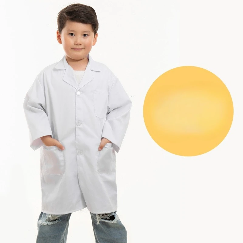 Children's White Coats Doctors and Nurses Uniforms Pure White Work Clothes Science Experiment Clothing Kindergarten Role-playing