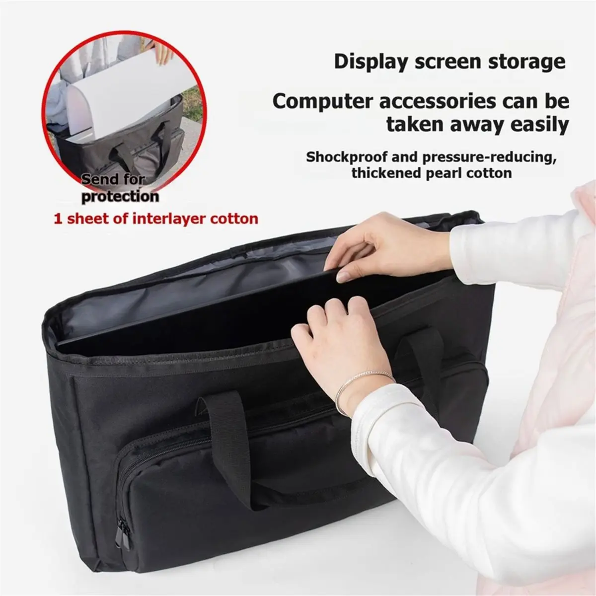 [Trending Offer] 27 Inch Monitor Carrying Bag with Cushioning Foam Shockproof Full Protection Traveling Portable Computer Bag