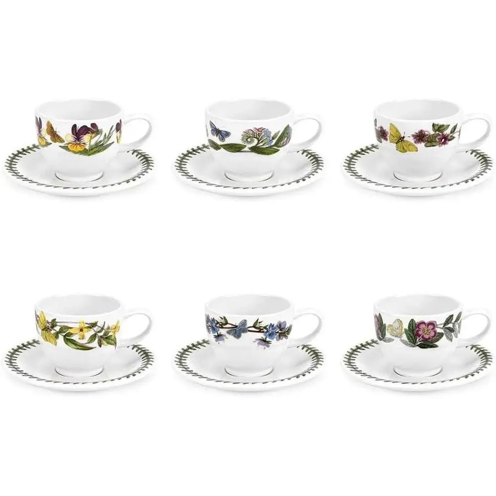 

Botanic Garden 3.5oz Cup & Saucer Set – 6 Porcelain Cups with Nature-Inspired loral Designs or Coee & Tea, Small Drinkware or Ba