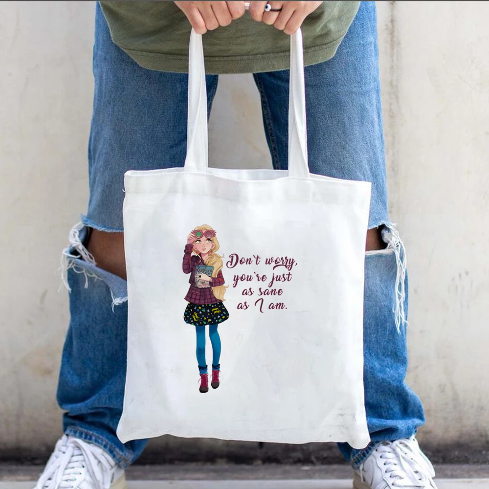 Luna Lovegood tote bag, don't worry, you're just as rational as me. One shoulder bag, Spectra Specs Book Lover canvas handbag