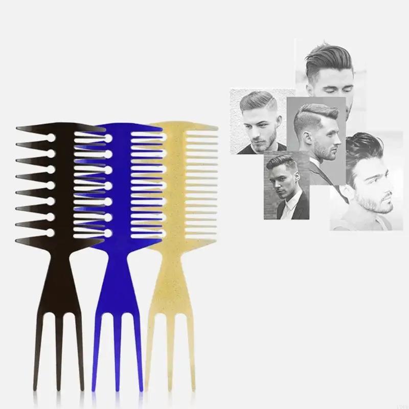 U0DE Óleo masculino retrô para pente cabeça, pente dupla face forma textura, pentes desembaraçadores, ferramenta