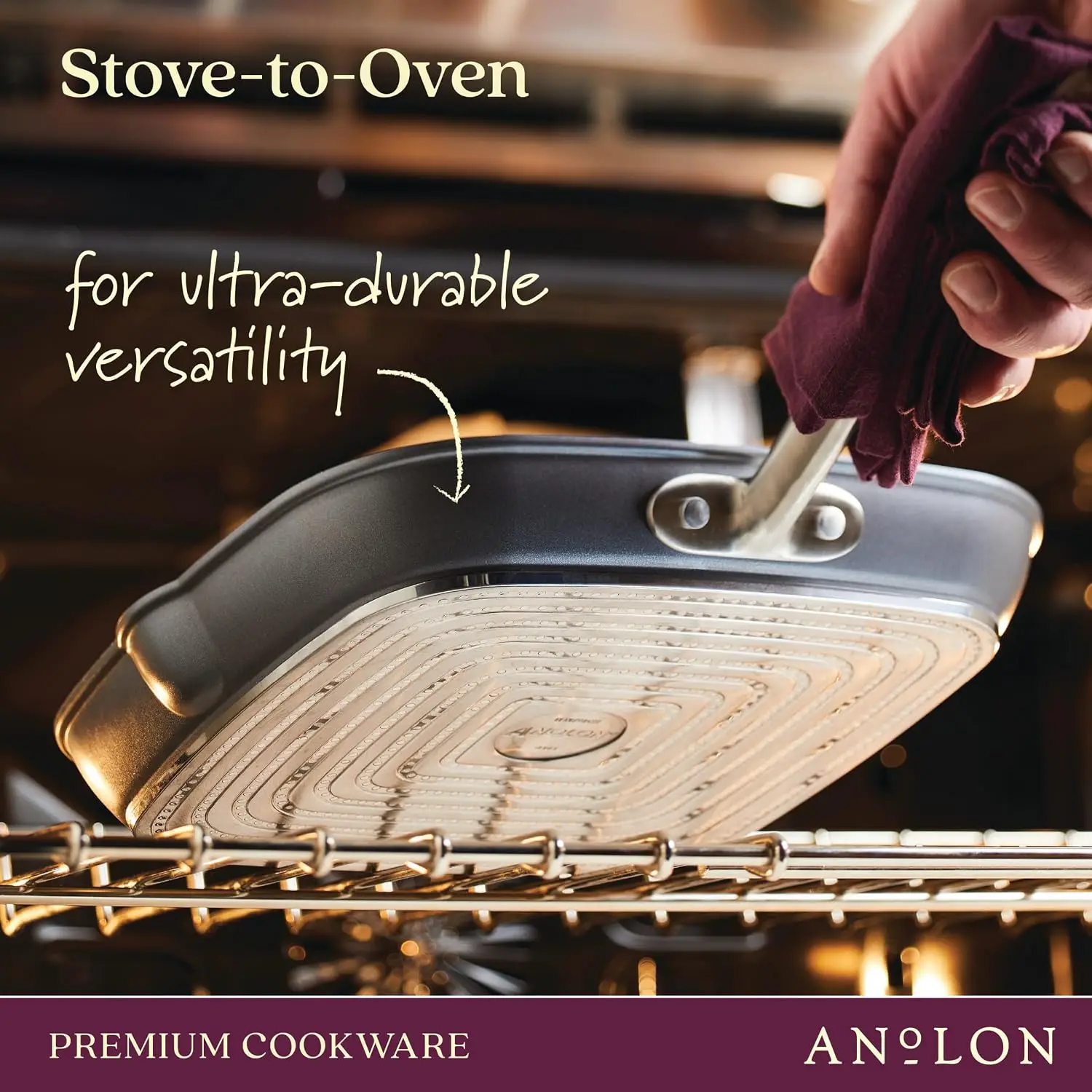 11 Inch Square Grill Pan and Griddle, Forged Hard Anodized Nonstick with Pour Spouts, Moonstone Gray