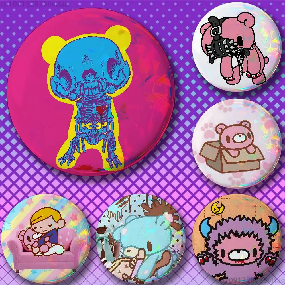 Kawaii G-Gloomys Pink Bear 32/44/58mm Handmade Pins Round Brooch Badge Backpacks Clothes Jewelry Gifts