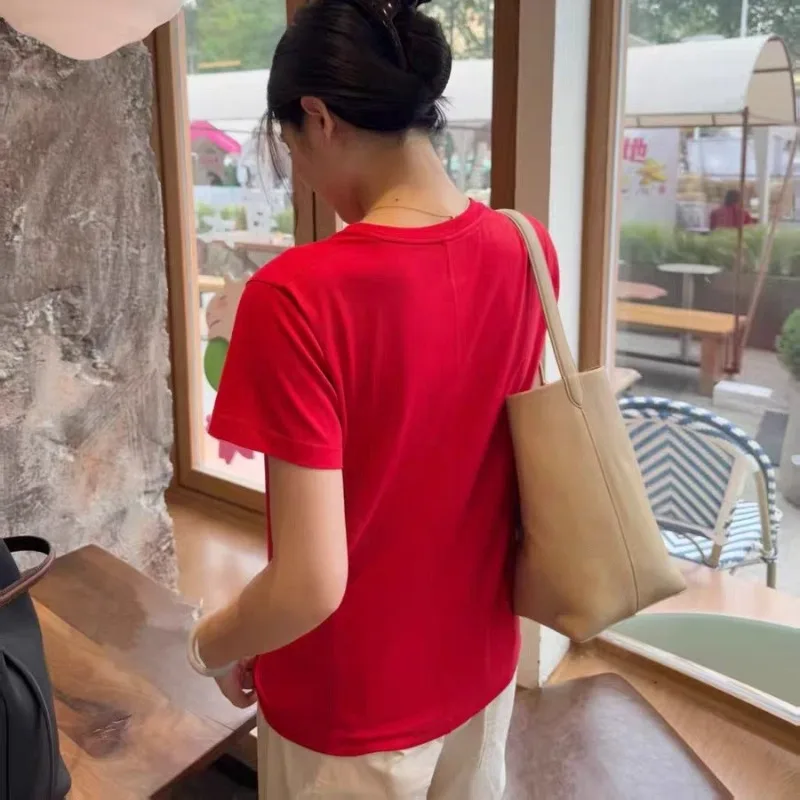 T-shirt a maniche corte girocollo in puro cotone rosso