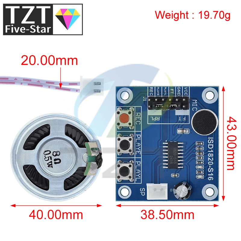 TZT ISD1820 recording module voice module the voice board telediphone module board with Microphones + Loudspeaker