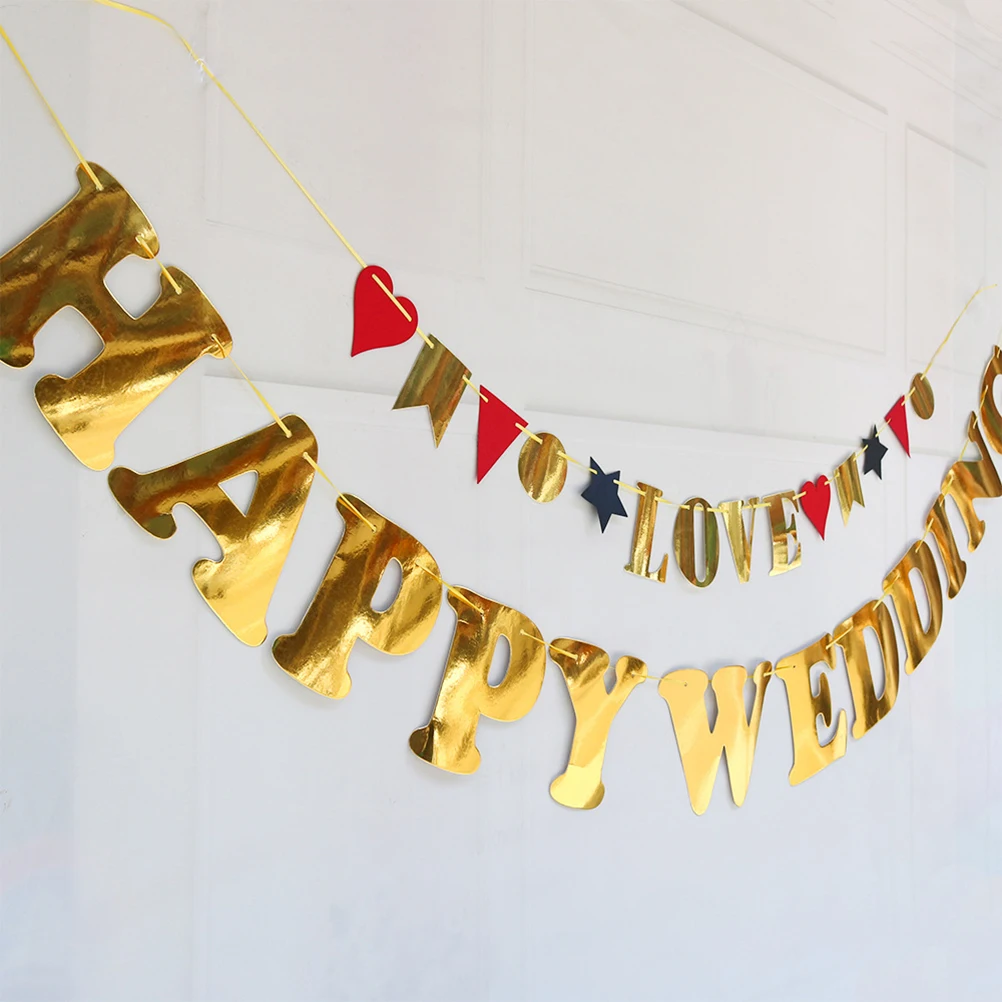 

1 set Happy Banner Glitter Paper Wedding Photo Prop Decoration Bunting Party Decoration Photo Prop Love Letter Streamer