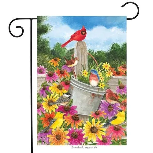 BRIARWOOD LANE Sleeved Garden Flag 12.5x18 SPRING GATHERING Birds Flowers NEW HHJ LLG