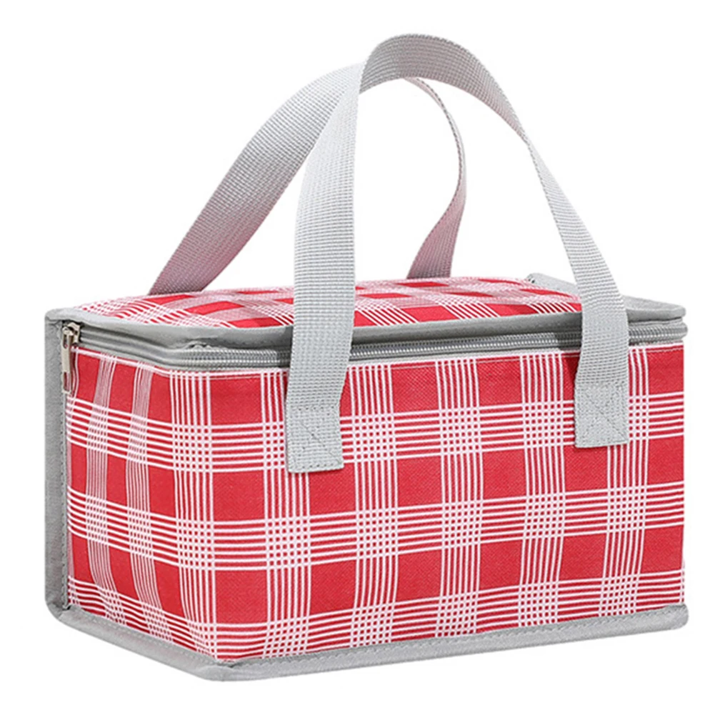 Insulated Picnic Bag Waterproof Thermal Lunch Bag Large Capacity Plaid Lunch Tote Bag Multifunction for Outdoor Beach BBQ