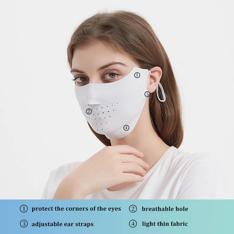 Ice Silk Sunscreen Mask Summer Breathable Anti-UV Cycling Face Cover Outdoor Hiking Driving Mask Adjustable Hanging Ear Mask