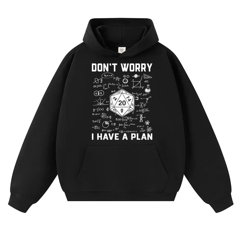 Oversized Harajuku Style Fleece Hoodie 'I Have a Plan' D20 Dice Dungeon Dragon Role Playing Game DnD Funny Casual Sweatshirt