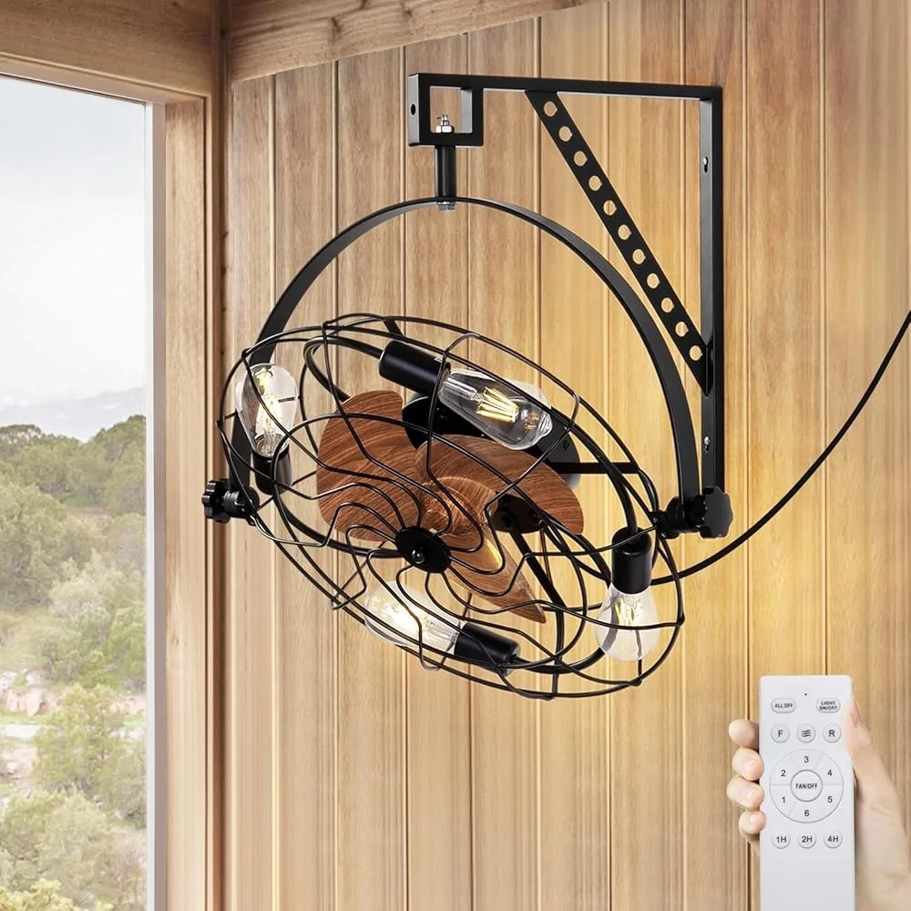 20 بوصة جدار جبل مروحة مروحة السقف مع أضواء التحكم عن بعد 6 سرعة الموقت 360 درجة دوران قابل للتعديل المرآب مروحة