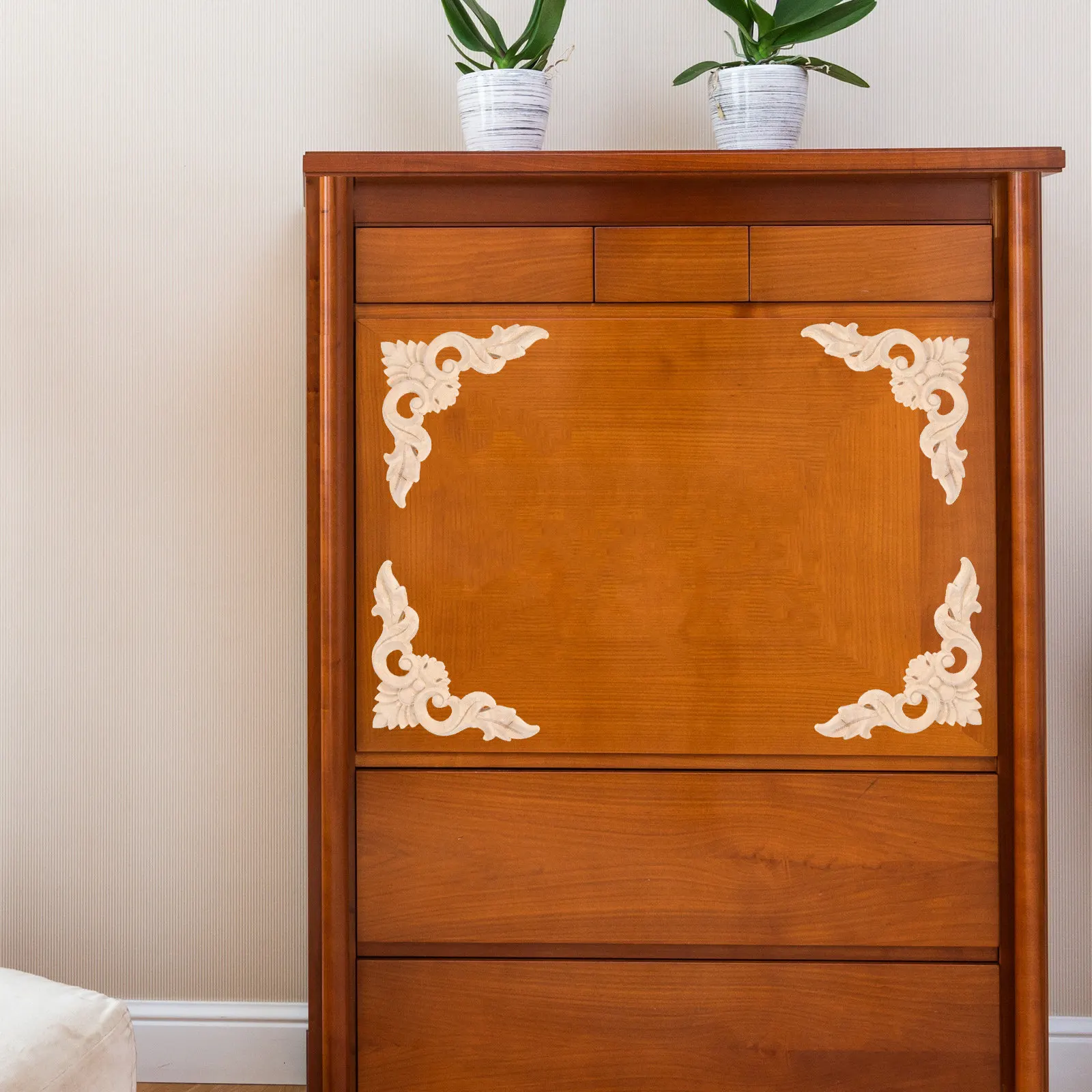 

10Pcs Wood Carved Appliques Unpainted Furniture Decor Bed Door Cabinet DIY Carving Accent Embossed Wood Applique Home Decoration