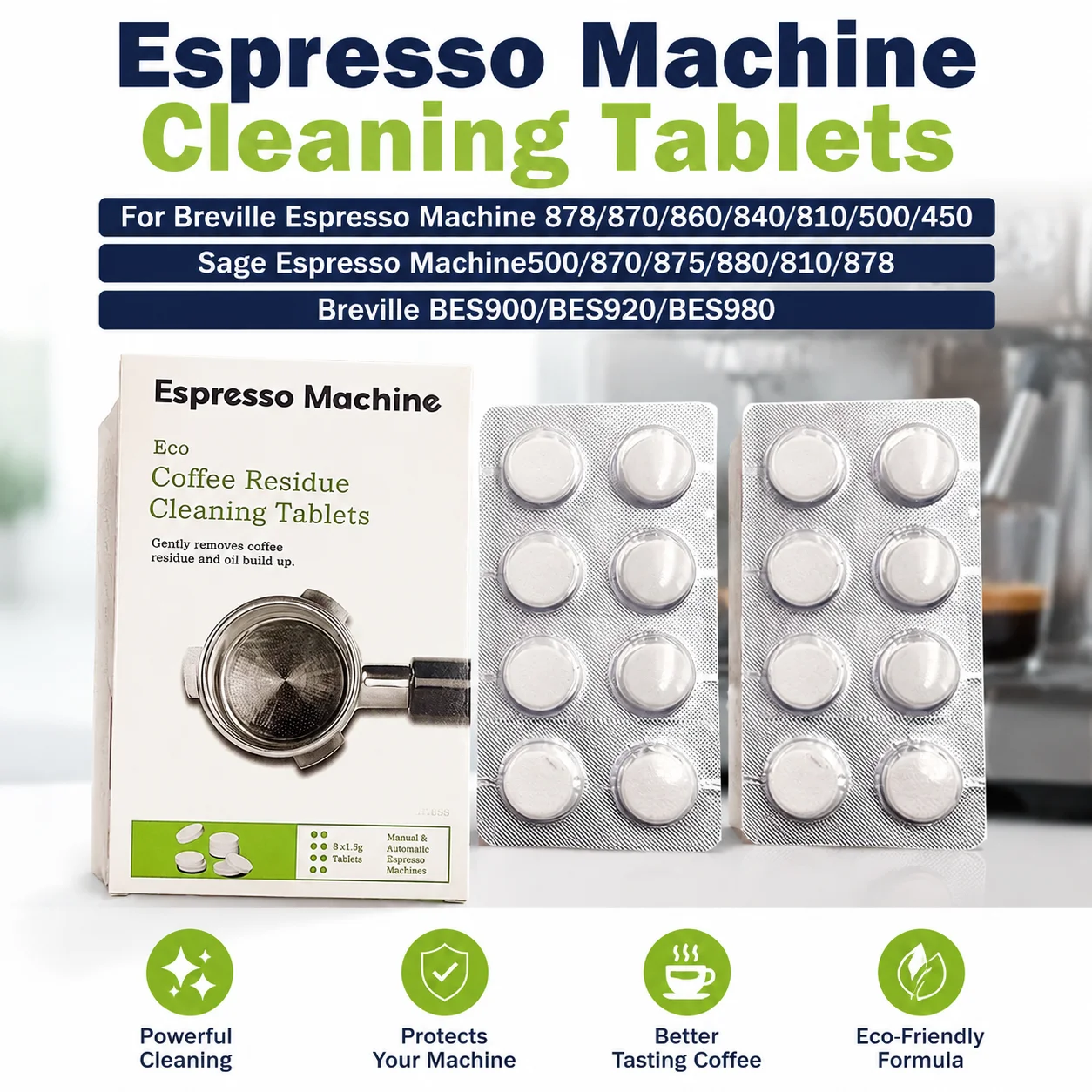 Comprimidos de limpeza 16 peças para breville bes900 bes920 bes980 e para sage 880 878 875 870 810 pacote compatível com máquina de café expresso
