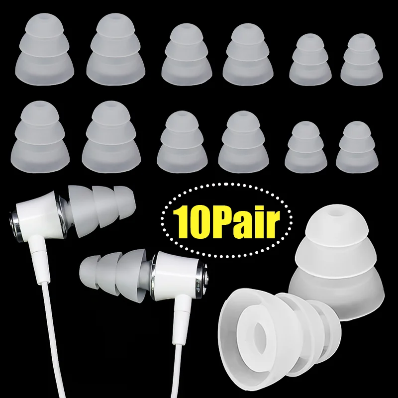 Substituição de fone de ouvido de silicone para fones de ouvido com fio antiderrapante, tampas de ouvido, 3 camadas, S, M, L, Eartips, tampas de capas, 10 pares, 5 pares, 1 pares